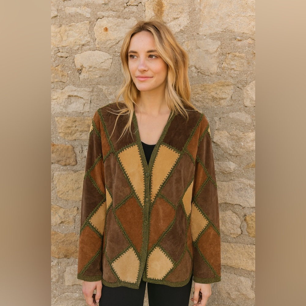 Vintage Brown Leather Patchwork Jacket - image 1